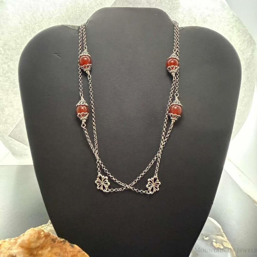 Carolyn Pollack Sterling Chain Link w/Carnelian Beads 31" Necklace For Women